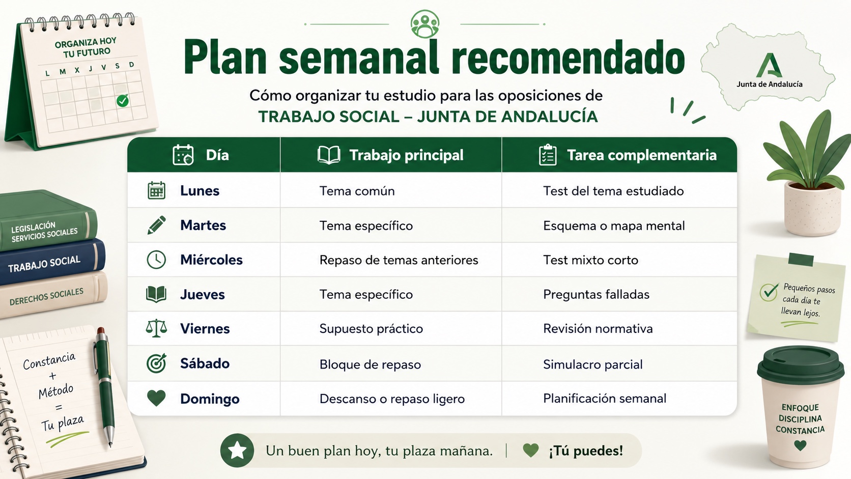 Planificacion semanal para estudiar Trabajo Social Junta de Andalucia