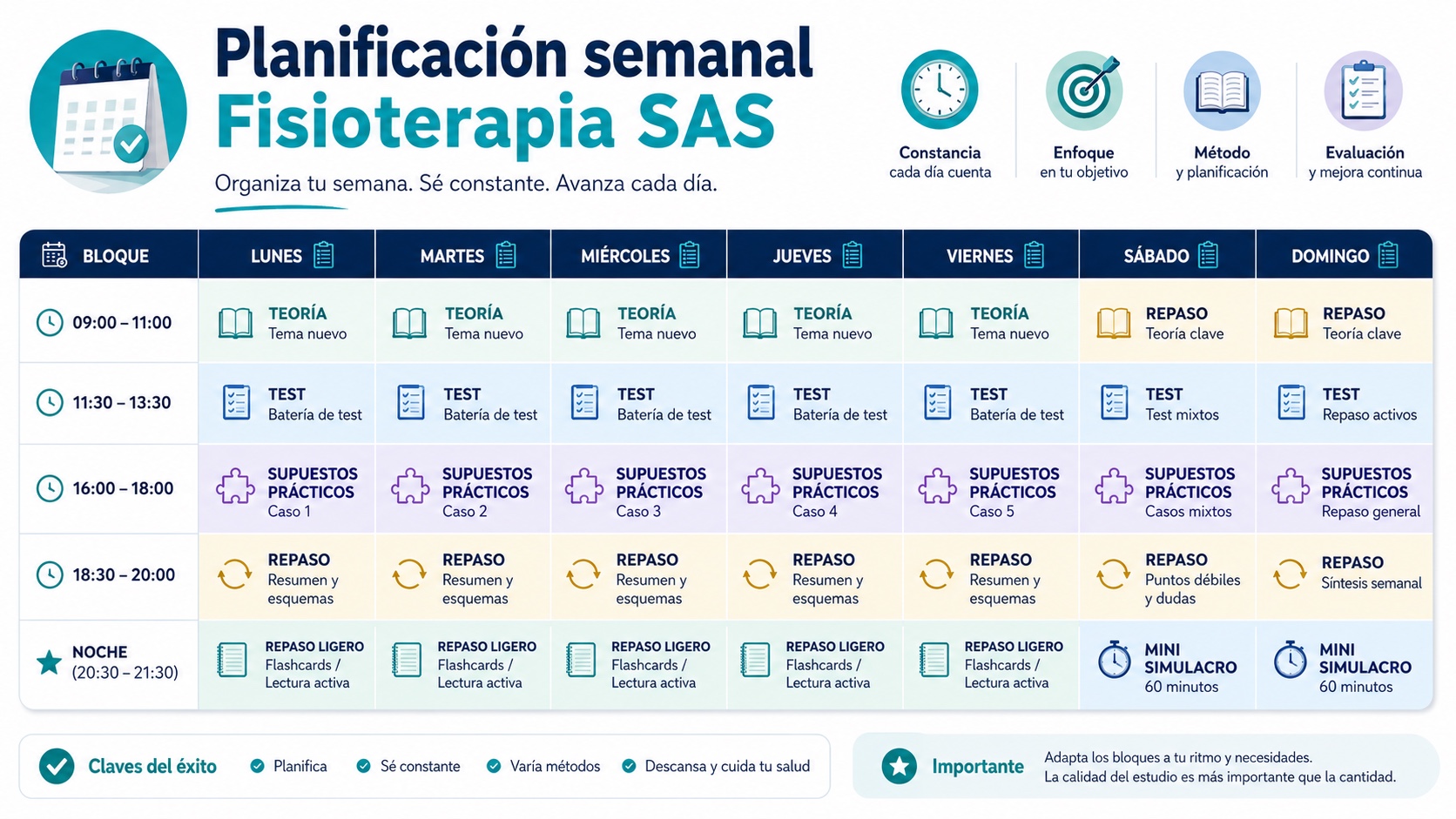 Planificacion semanal para estudiar Fisioterapia SAS