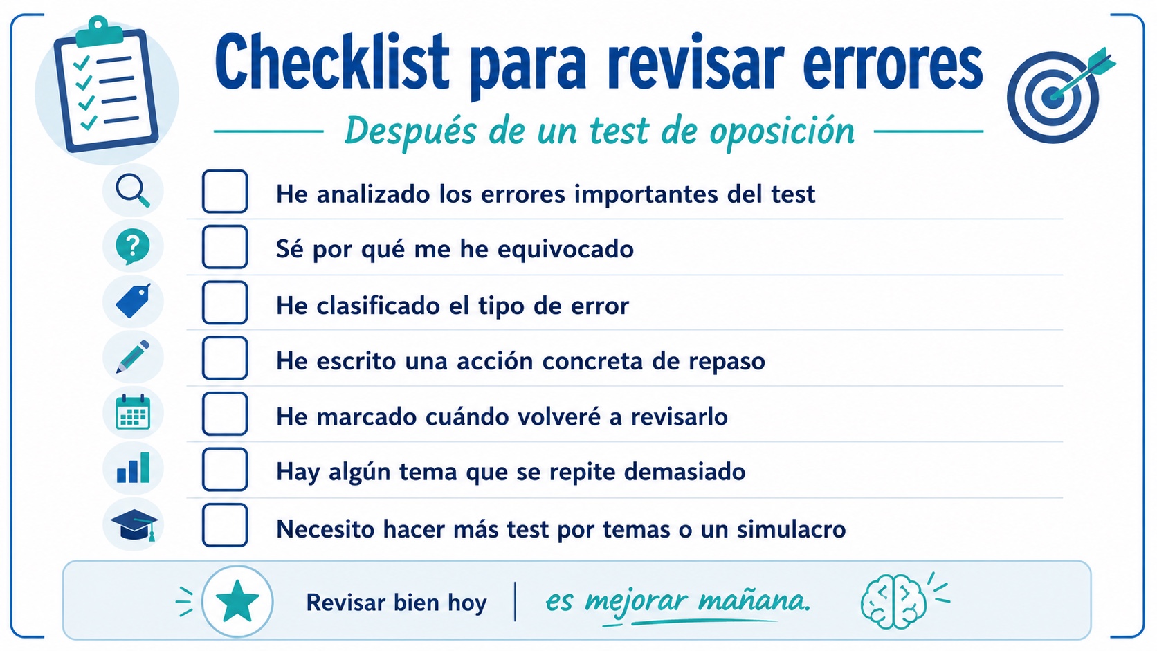 Checklist para revisar errores en oposiciones