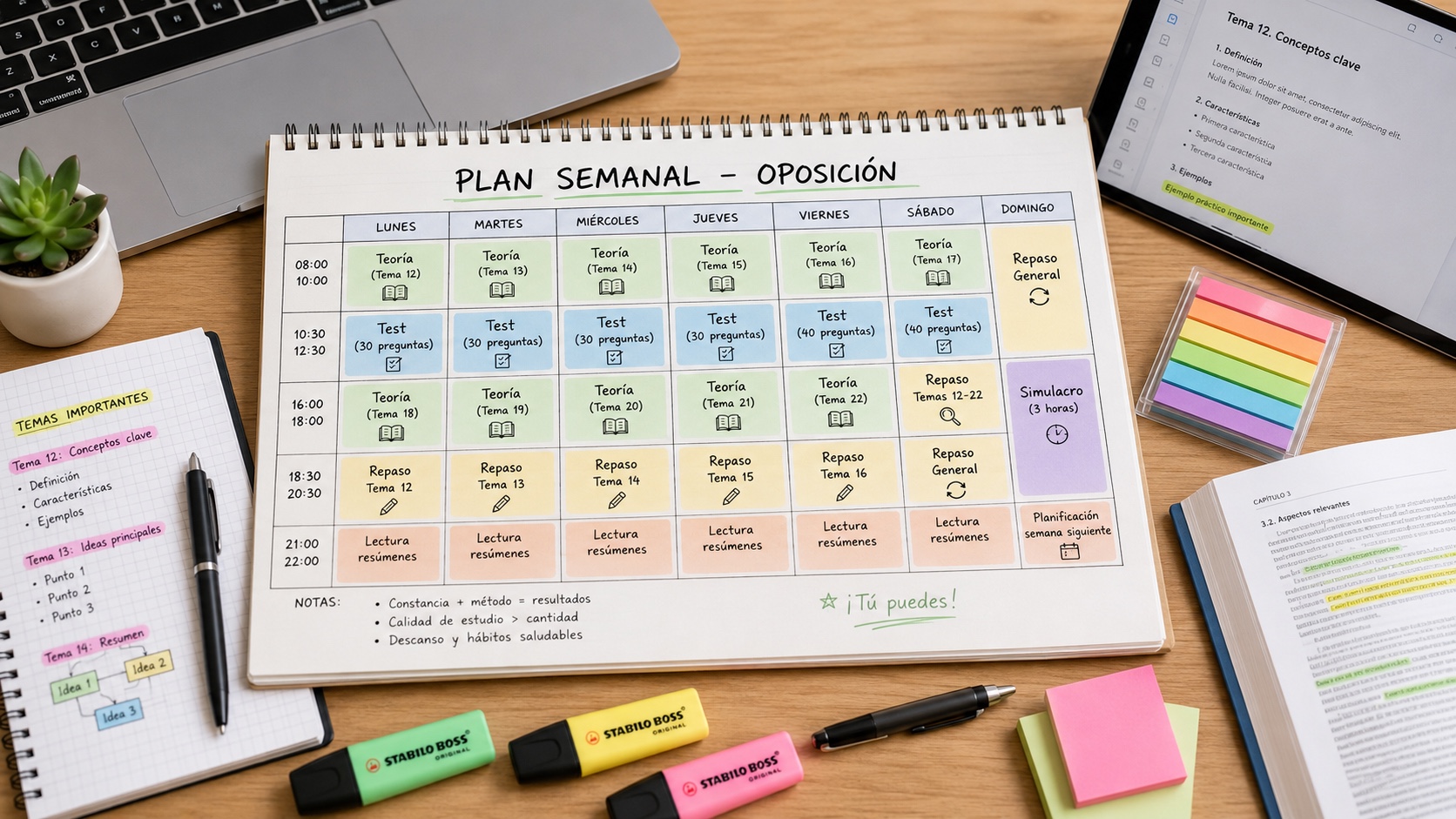 Planificacion semanal para estudiar una oposicion desde cero